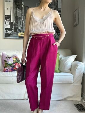 Vintage wool pleated pants with gold chain detail